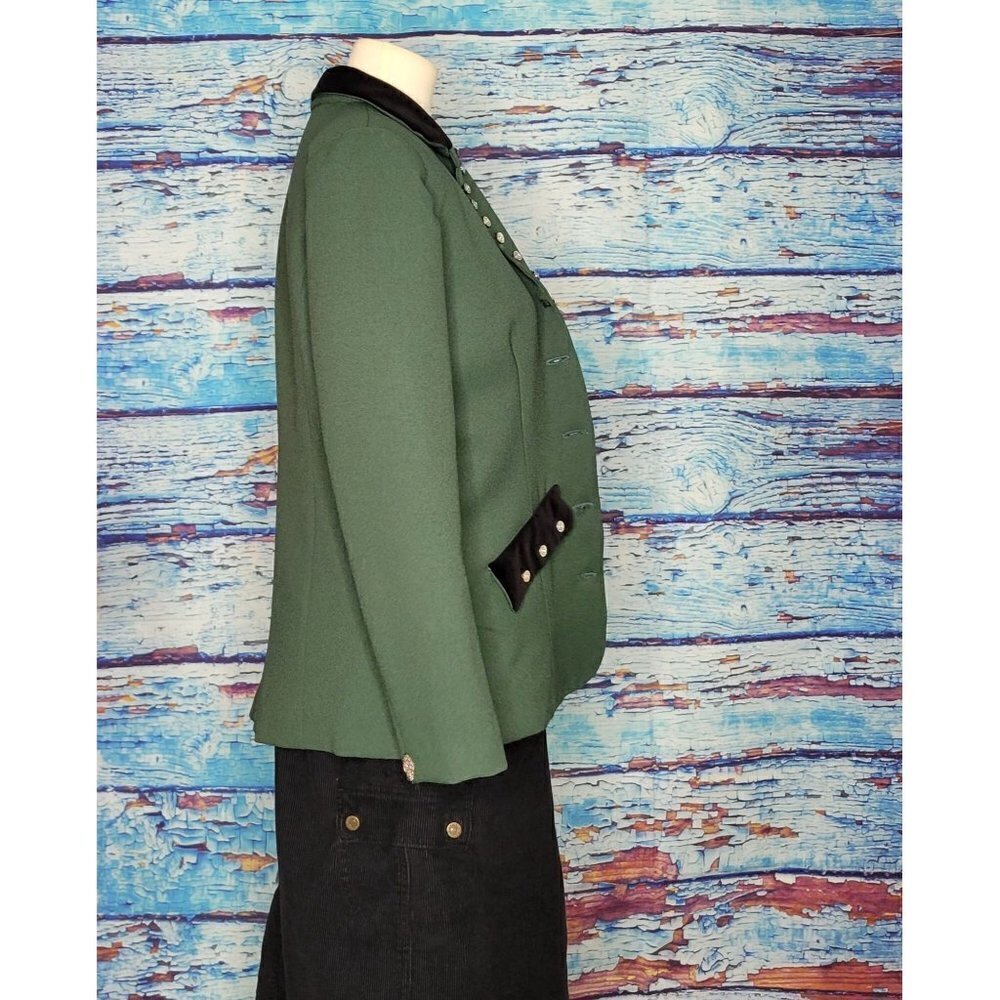 Vtg Beautiful Green Blazer With Detailed Buttons And Velour - Picture 6 of 11